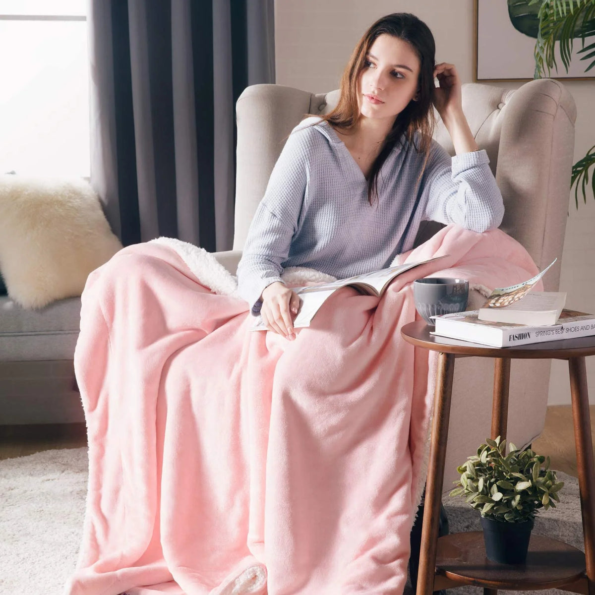 Sherpa Fleece Throw Blanket for Couch
