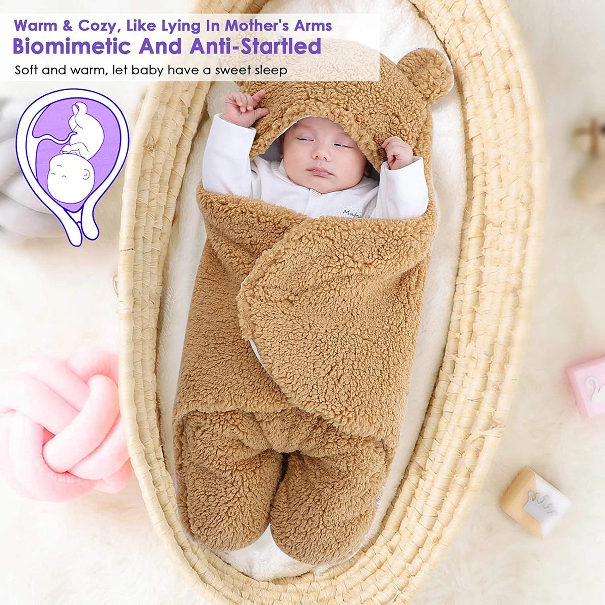Newborn Swaddle Wrap – Plush & Hooded for Winter