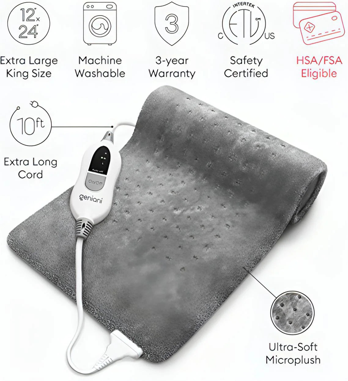 Electric Heating Pad – 3 Heat Settings, Fast Warmth & Auto Shut-Off