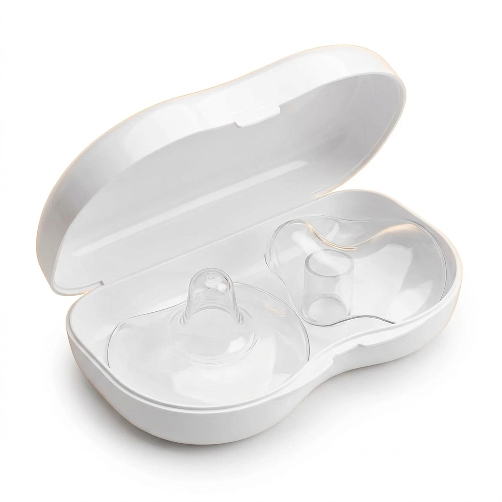 Silicone nursing covers in storage case - white background