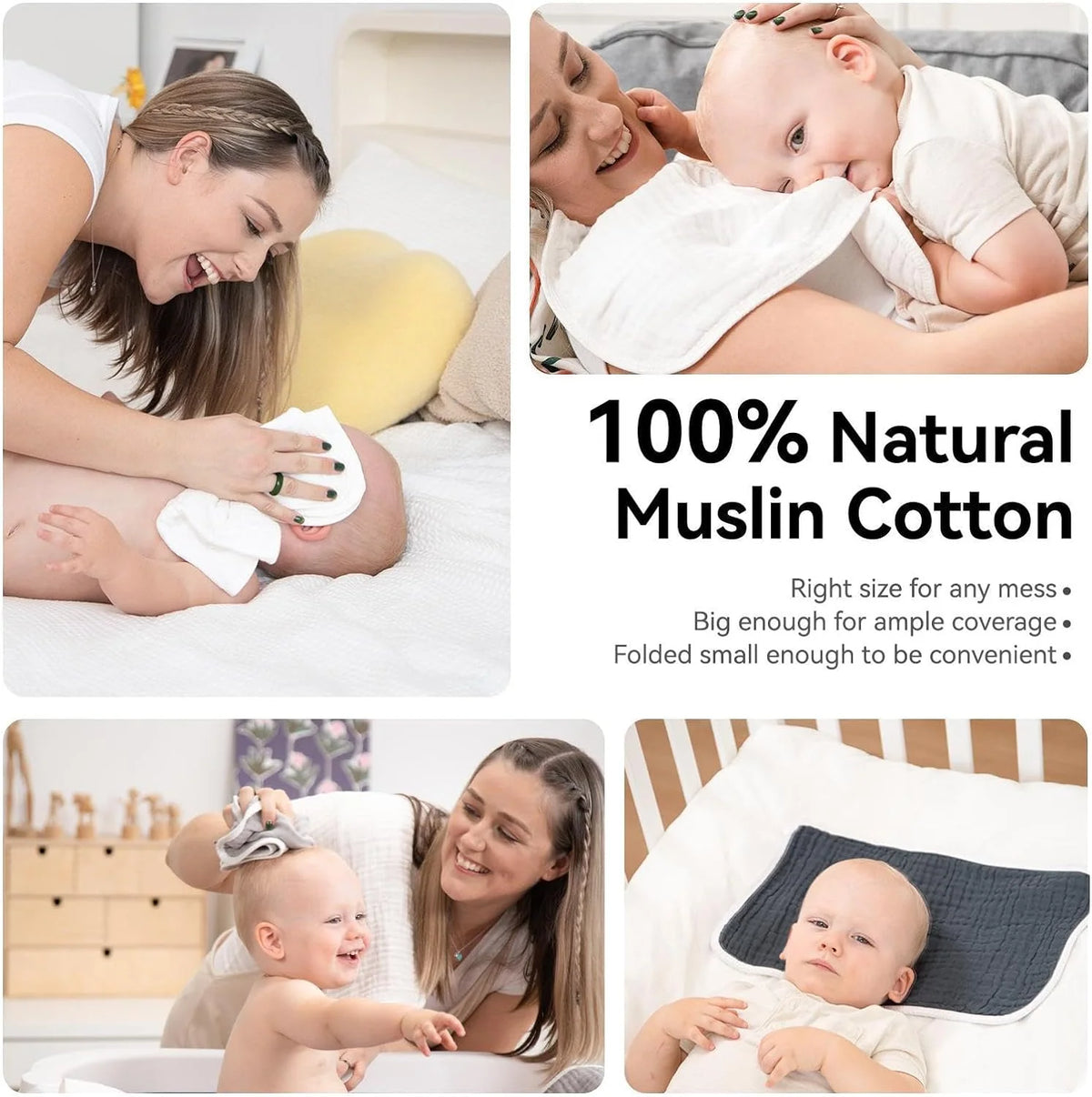 3-Pack Soft Cotton Muslin Burp Cloths