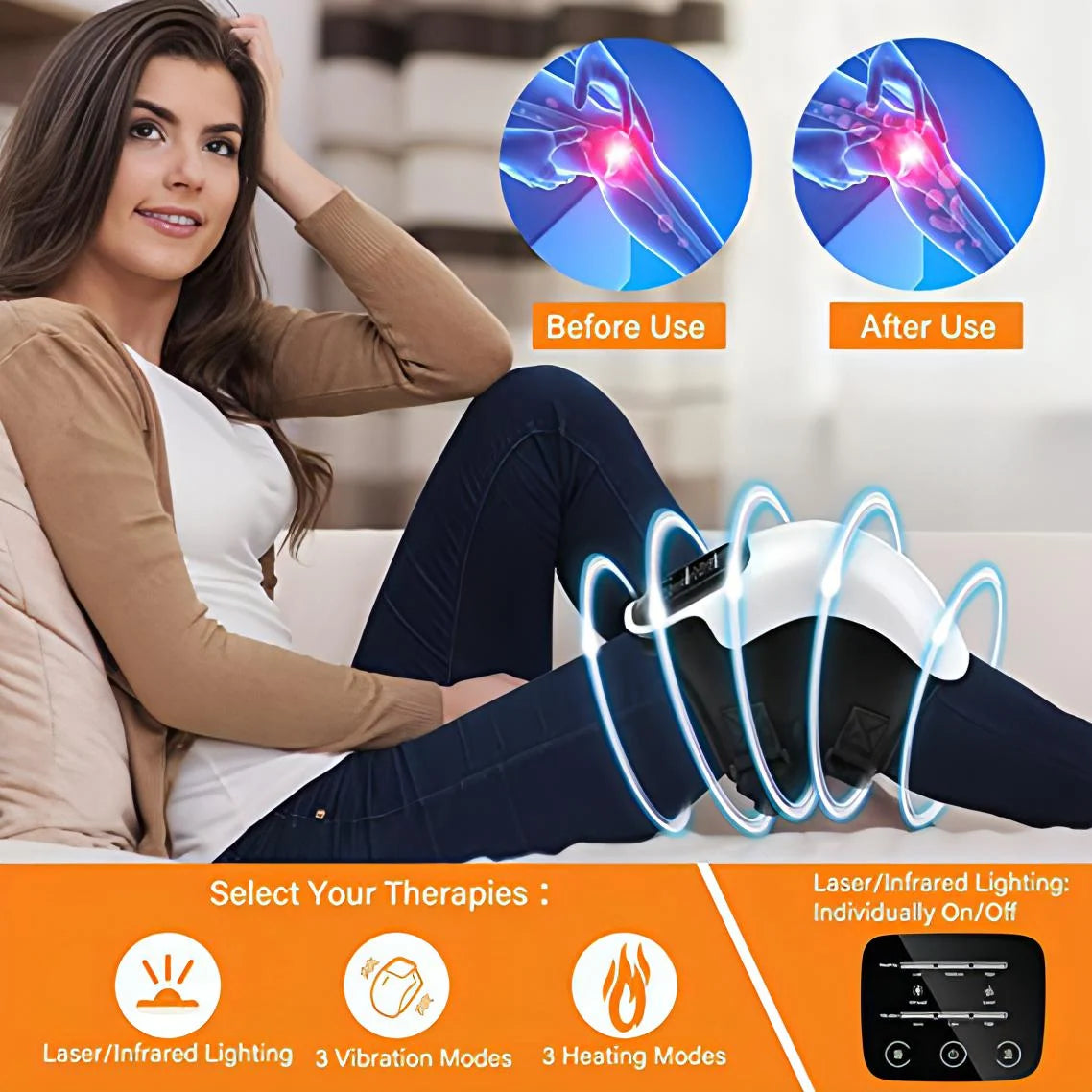 Cordless Knee Massager – Infrared Heat &amp; Vibration Relief
