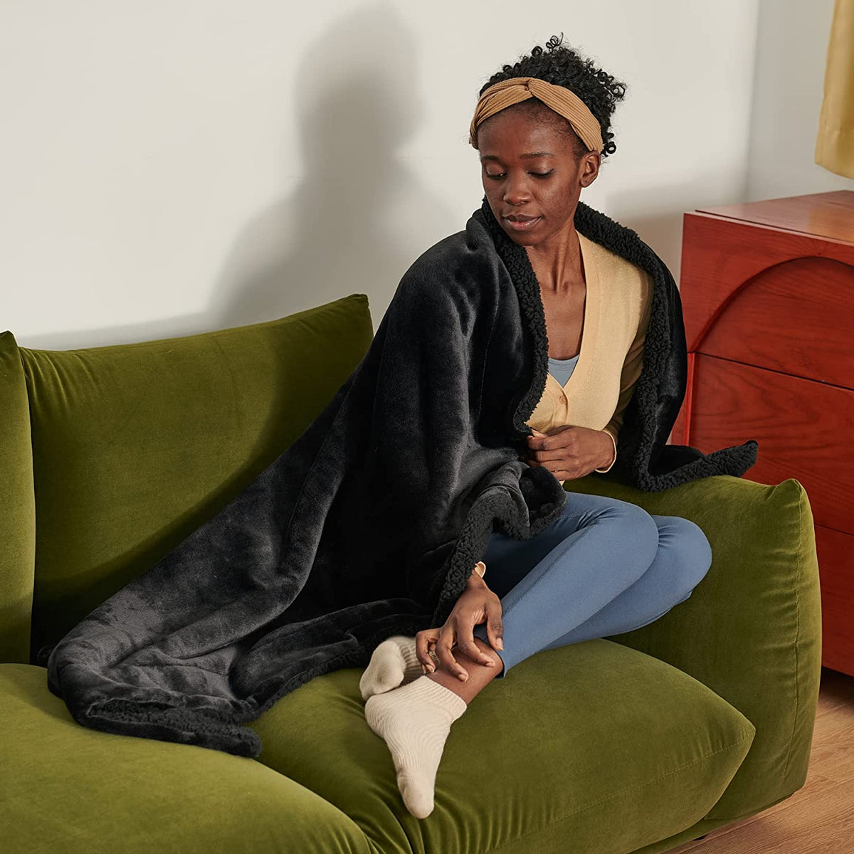 Sherpa Fleece Throw Blanket for Couch