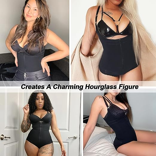 Tummy Control Shapewear Bodysuit – Zip-Up, Open Bust &amp; No Hooks