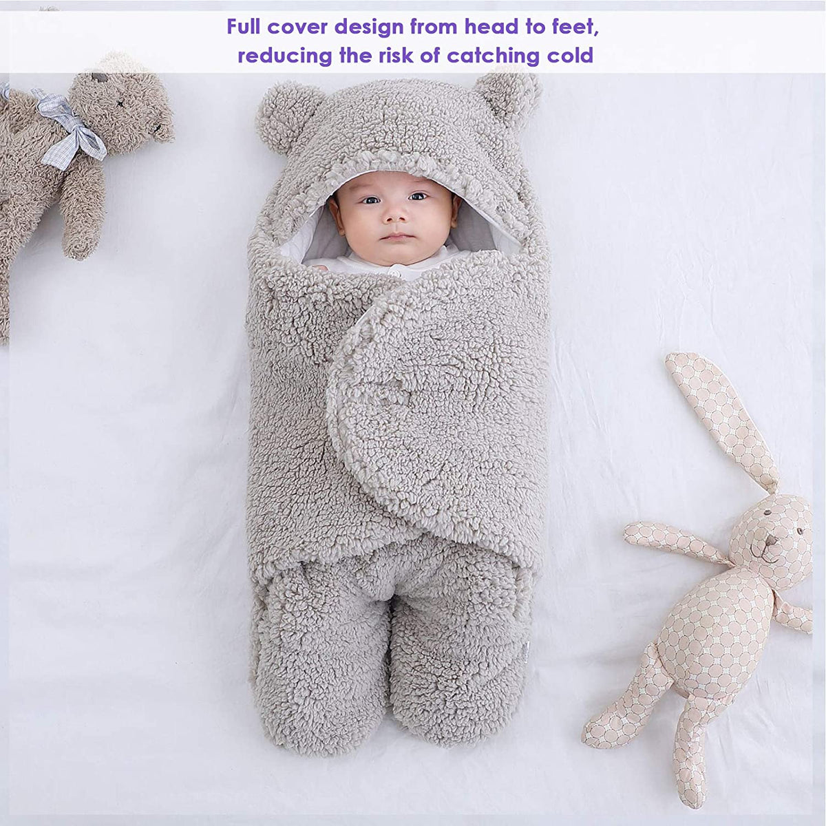 Newborn Swaddle Wrap – Plush &amp; Hooded for Winter