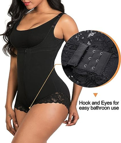 Tummy Control Shapewear Bodysuit – Zip-Up, Open Bust &amp; No Hooks