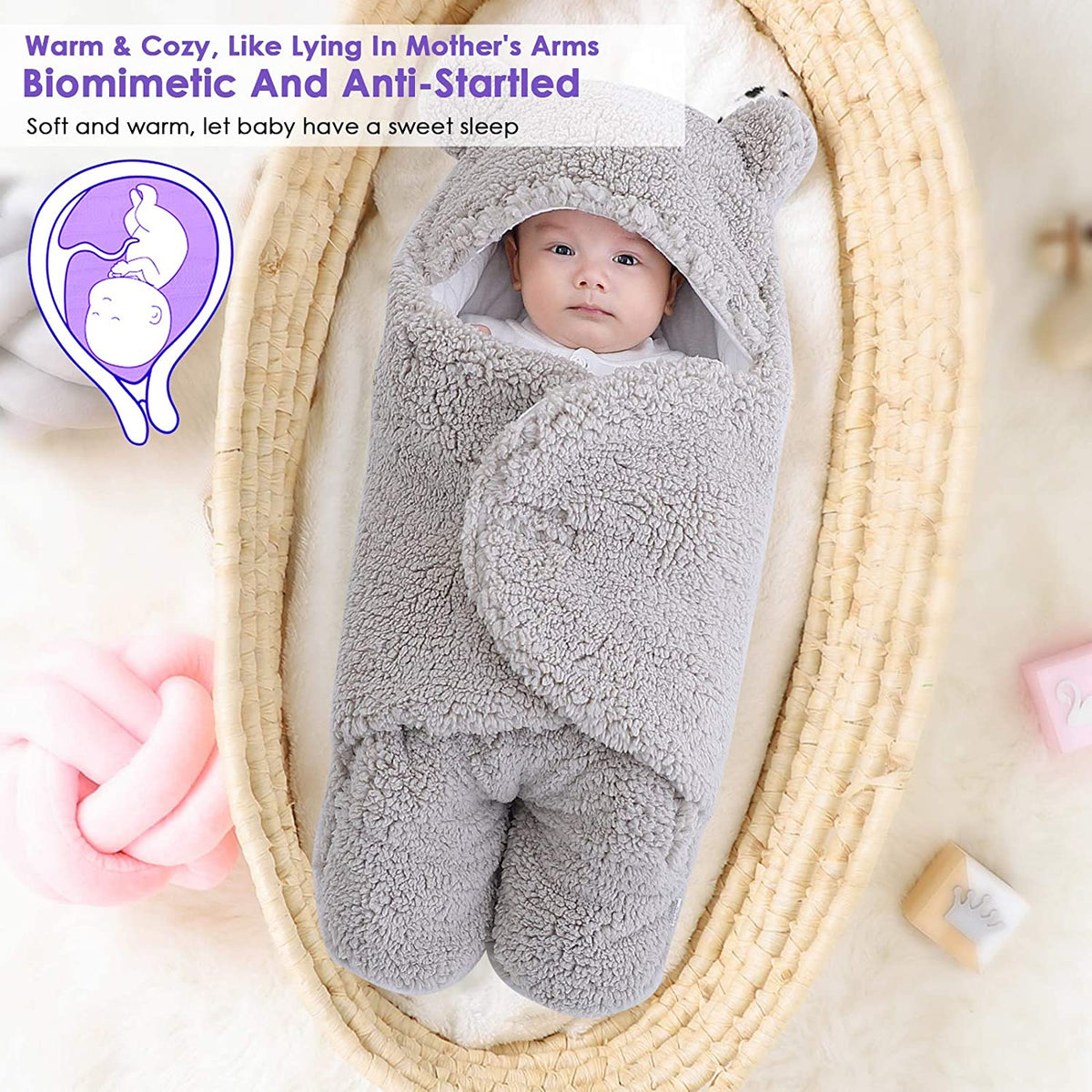 Newborn Swaddle Wrap – Plush &amp; Hooded for Winter