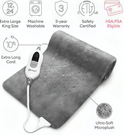 Electric Heating Pad – 3 Heat Settings, Fast Warmth &amp; Auto Shut-Off