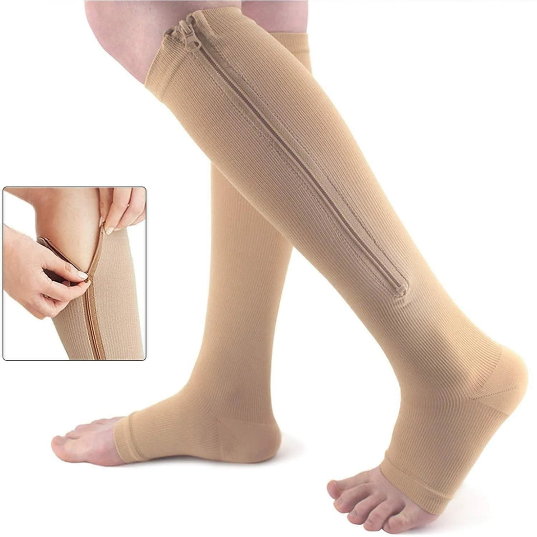 Zip-Up Compression Socks – Open Toe for All-Day Leg Comfort