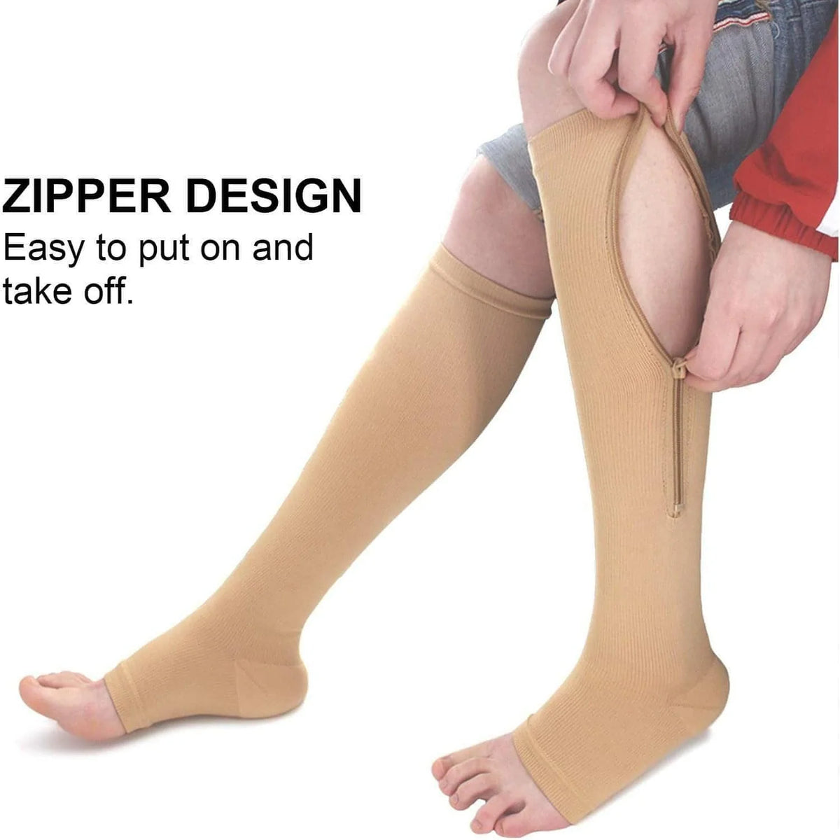 Zip-Up Compression Socks – Open Toe for All-Day Leg Comfort